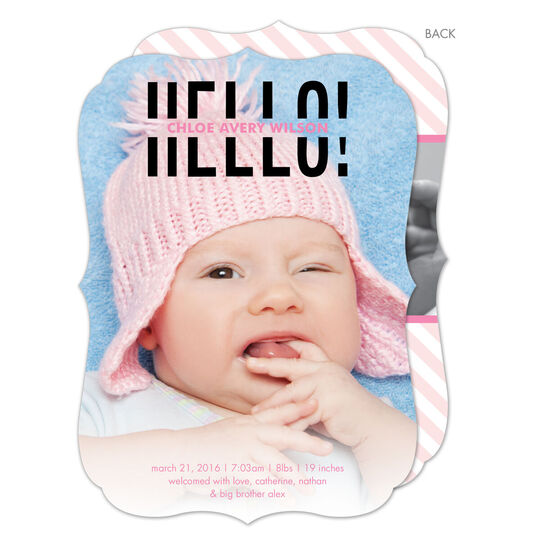 Pink Hello Photo Birth Announcements